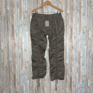 Da-Nang L Ruched Shirred Cargo Parachute Pant Olive Sateen Nylon 90s Y2K Surplus